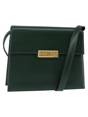 Authentic Christian Dior Shoulder Bag Leather Green Gold